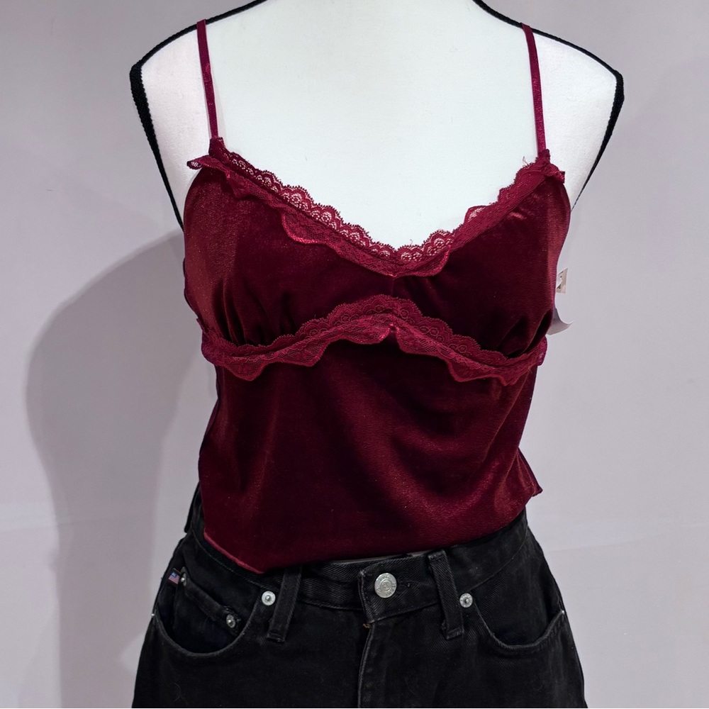 Deep Red Velvet and Lace Cami with Adjustable Straps